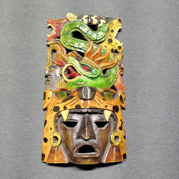 Hand Carved Other - Mexican Folk Art Hand Carved Wooden Mayan Mask